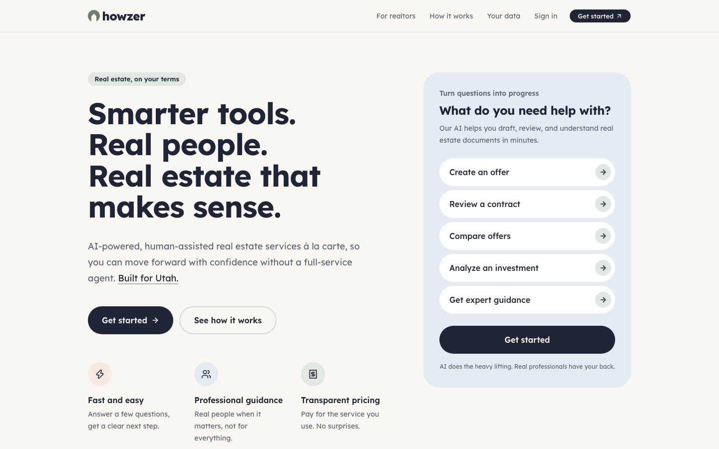 Howzer home page: Smarter tools. Real people. Real estate that makes sense.