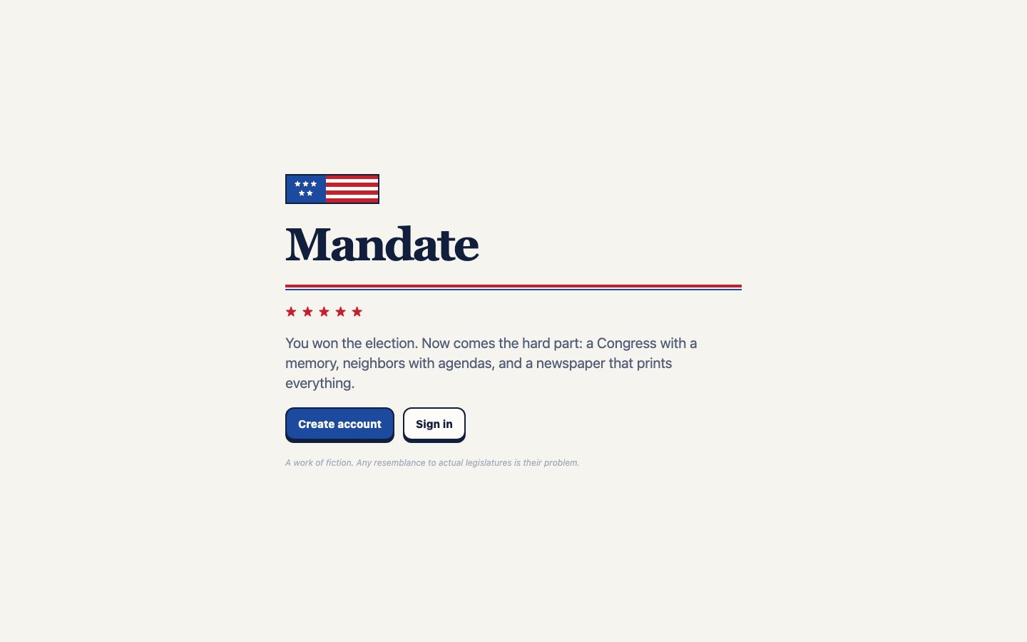 Mandate title screen with a flag and five stars.